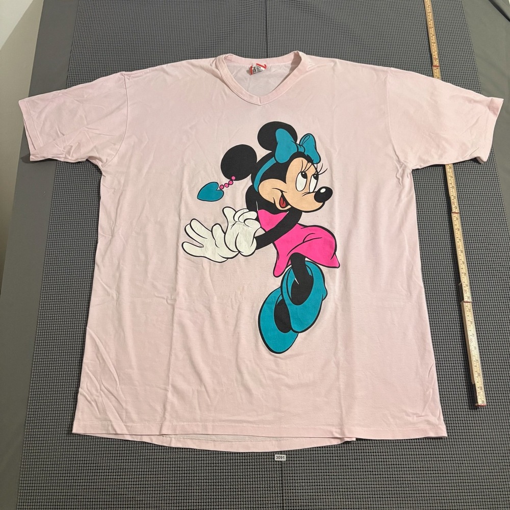 Disney Designs Minnie Mouse Pink V-Neck T-Shirt OSFA Made in USA